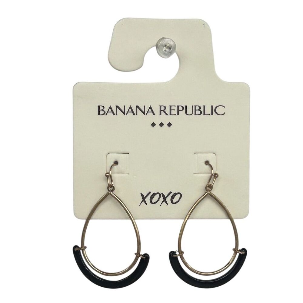 Banana Republic Black & Gold Tone Teardrop Hoop Earrings - Standard Size OS